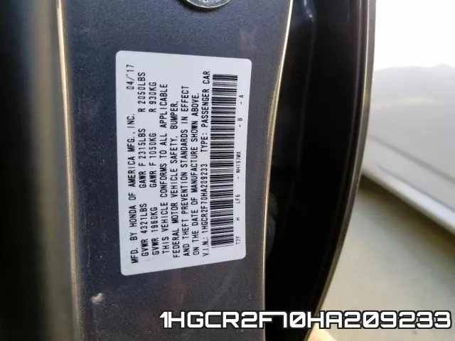 1HGCR2F70HA209233 фото 2