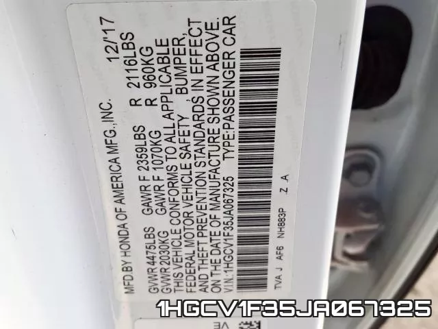 1HGCV1F35JA067325 фото 2