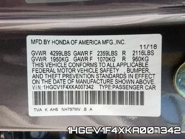 1HGCV1F4XKA007342 фото 2