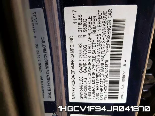 1HGCV1F94JA041870 фото 2