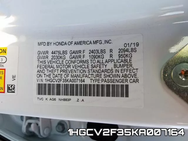 1HGCV2F35KA007164 фото 2
