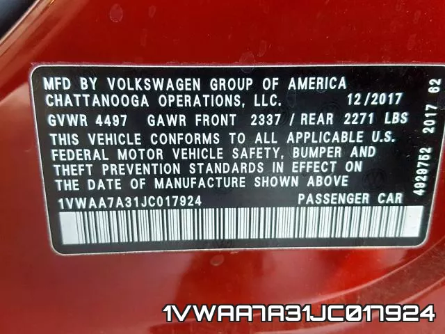 1VWAA7A31JC017924 фото 2