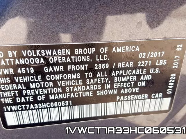 1VWCT7A33HC060531 фото 2