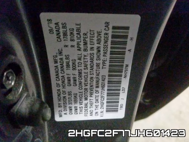 2HGFC2F77JH601423 фото 2
