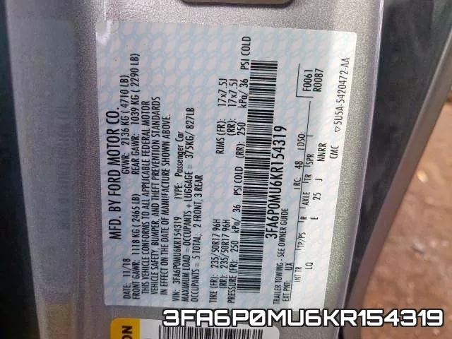3FA6P0MU6KR154319 фото 2