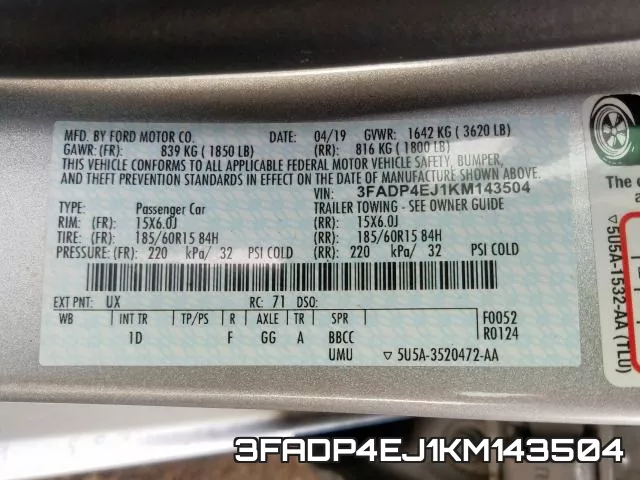 3FADP4EJ1KM143504 фото 2