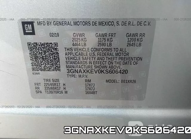 3GNAXKEV0KS606420 фото 10