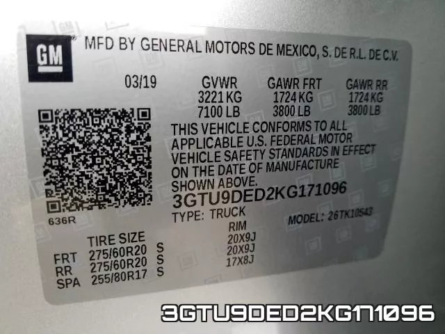 3GTU9DED2KG171096 фото 2