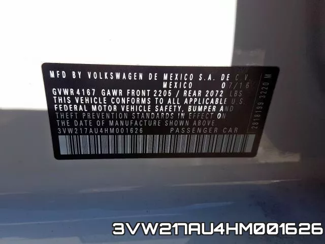 3VW217AU4HM001626 фото 2