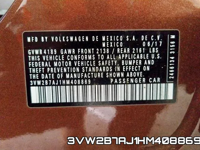 3VW2B7AJ1HM408869 фото 2