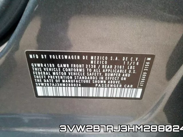 3VW2B7AJ3HM288024 фото 2