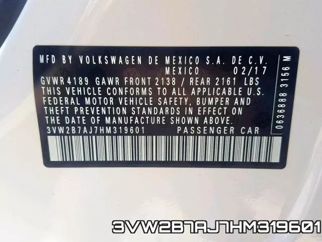3VW2B7AJ7HM319601 фото 2