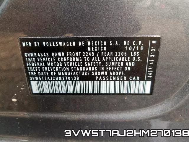 3VW5T7AJ2HM270138 фото 2