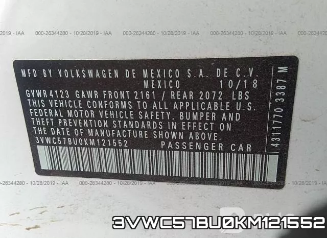 3VWC57BU0KM121552 фото 10