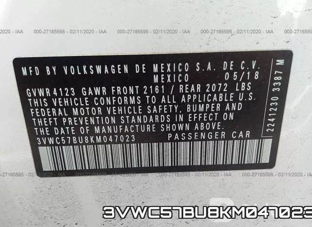 3VWC57BU8KM047023 фото 10