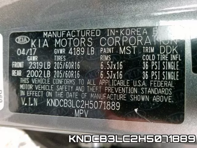 KNDCB3LC2H5071889 фото 2