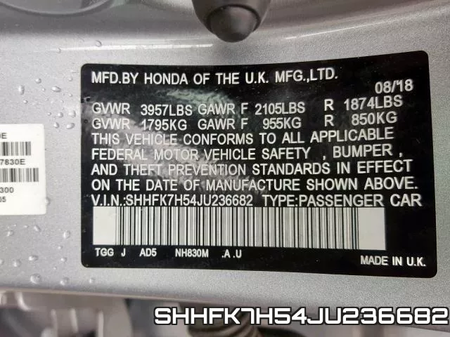 SHHFK7H54JU236682 фото 2