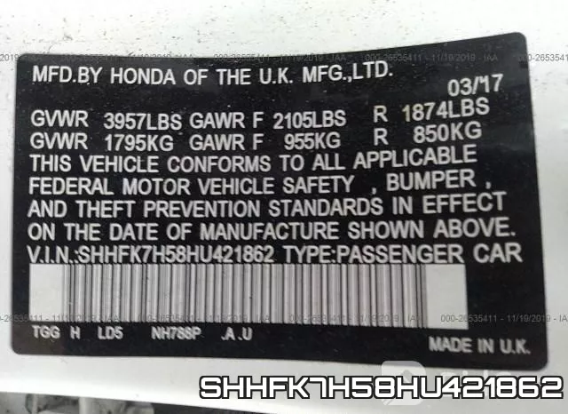 SHHFK7H58HU421862 фото 10