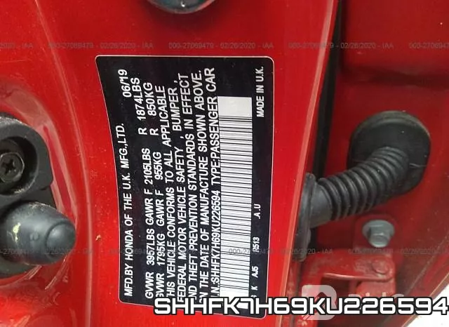 SHHFK7H69KU226594 фото 10
