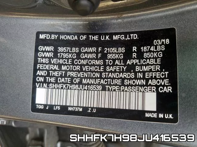 SHHFK7H98JU416539 фото 2