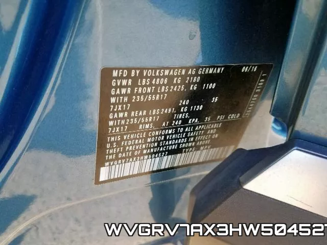 WVGRV7AX3HW504527 фото 2