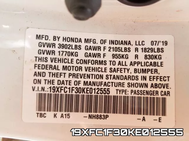 19XFC1F30KE012555 фото 2