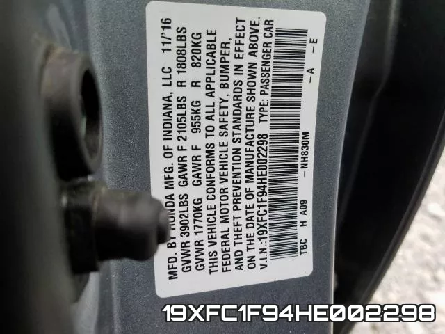 19XFC1F94HE002298 фото 2