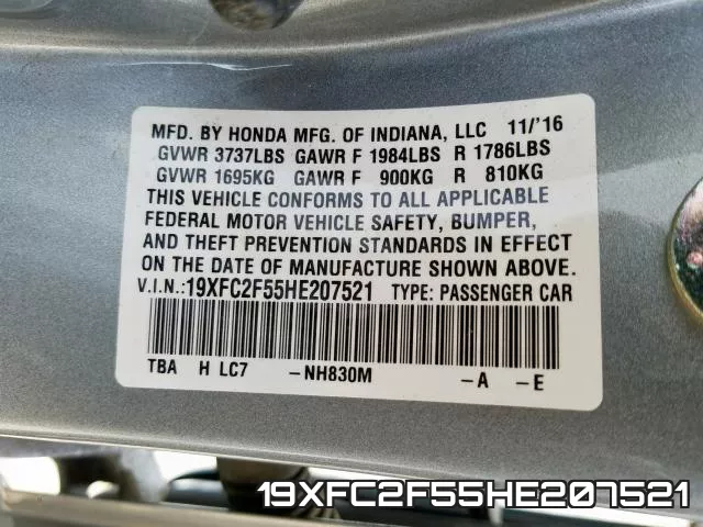 19XFC2F55HE207521 фото 2
