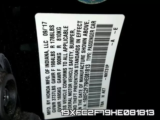 19XFC2F79HE081813 фото 2