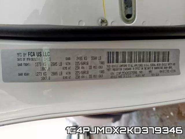 1C4PJMDX2KD379346 фото 2