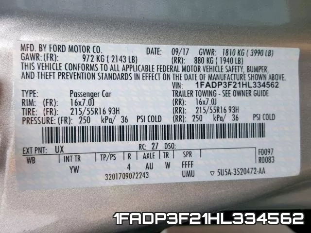 1FADP3F21HL334562 фото 2