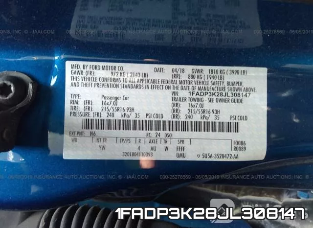 1FADP3K28JL308147 фото 10
