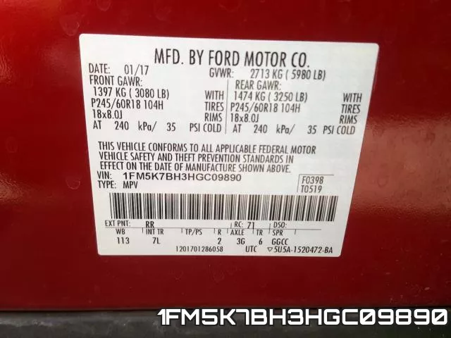 1FM5K7BH3HGC09890 фото 2