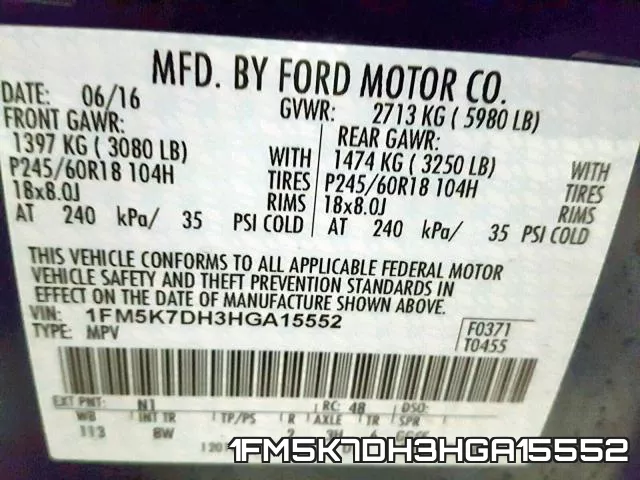1FM5K7DH3HGA15552 фото 2