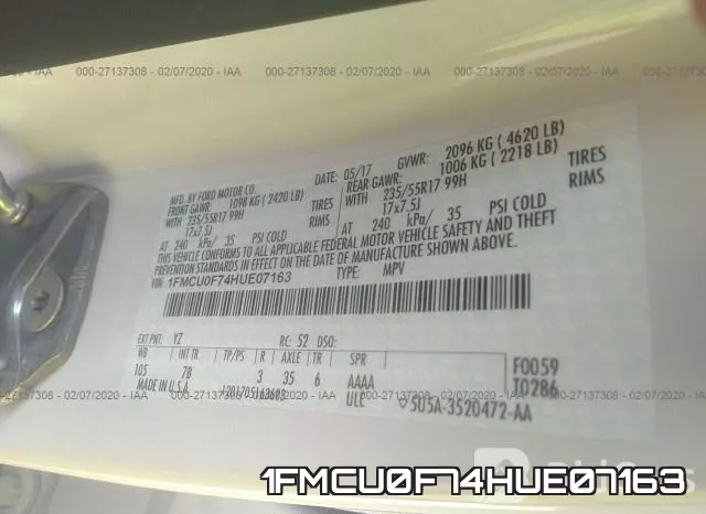 1FMCU0F74HUE07163 фото 10