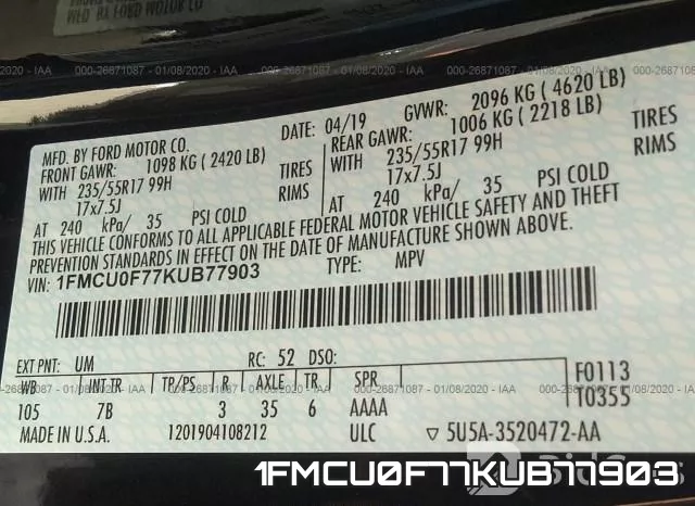 1FMCU0F77KUB77903 фото 10