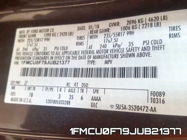 1FMCU0F79JUB21377 фото 2