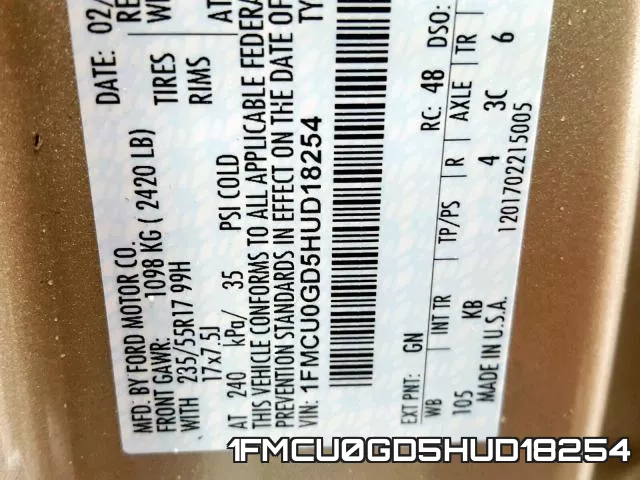1FMCU0GD5HUD18254 фото 2