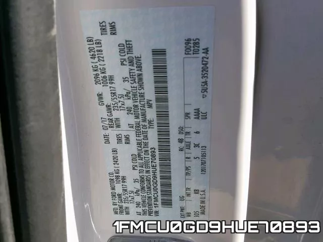 1FMCU0GD9HUE70893 фото 2