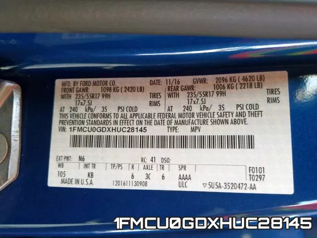 1FMCU0GDXHUC28145 фото 2
