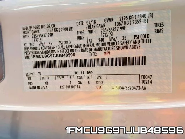 1FMCU9G97JUB48596 фото 2
