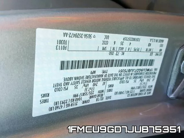 1FMCU9GD7JUB75351 фото 2