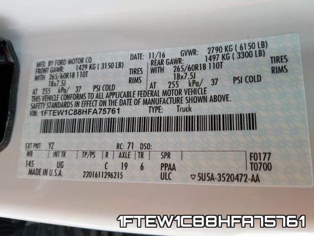 1FTEW1C88HFA75761 фото 2