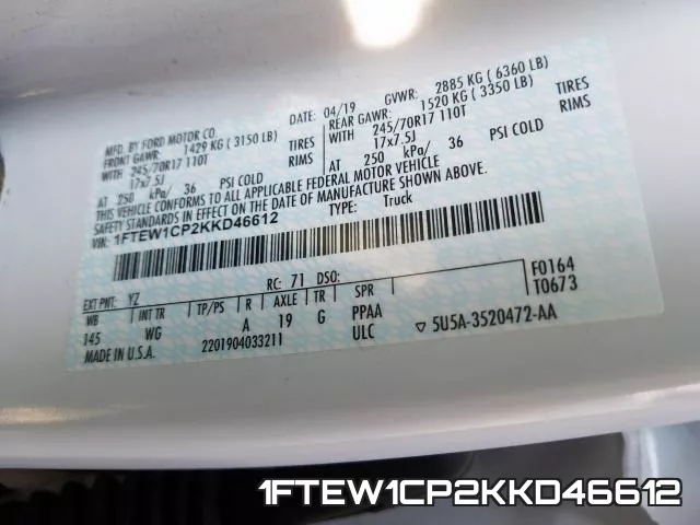 1FTEW1CP2KKD46612 фото 2