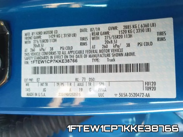 1FTEW1CP7KKE38766 фото 2