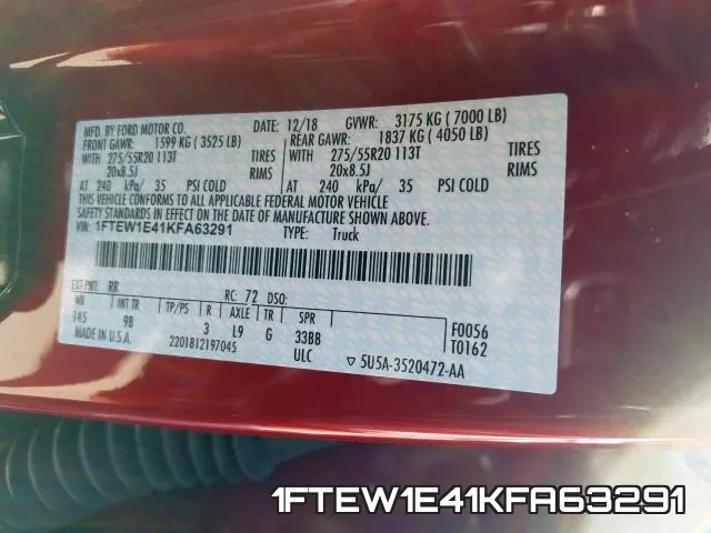 1FTEW1E41KFA63291 фото 2
