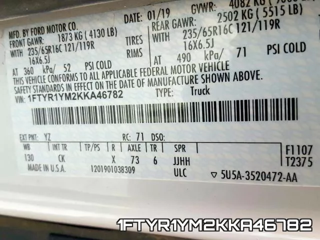 1FTYR1YM2KKA46782 фото 2