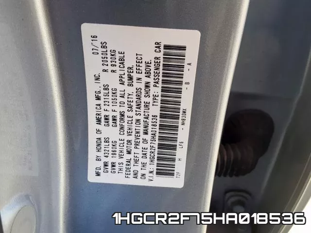 1HGCR2F75HA018536 фото 2
