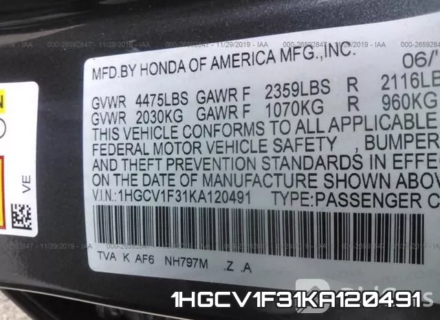 1HGCV1F31KA120491 фото 10
