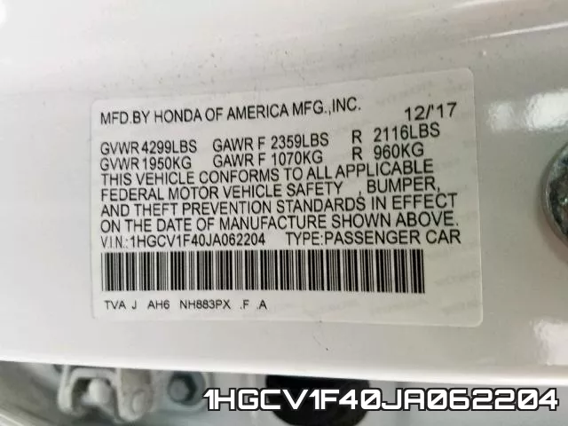 1HGCV1F40JA062204 фото 2